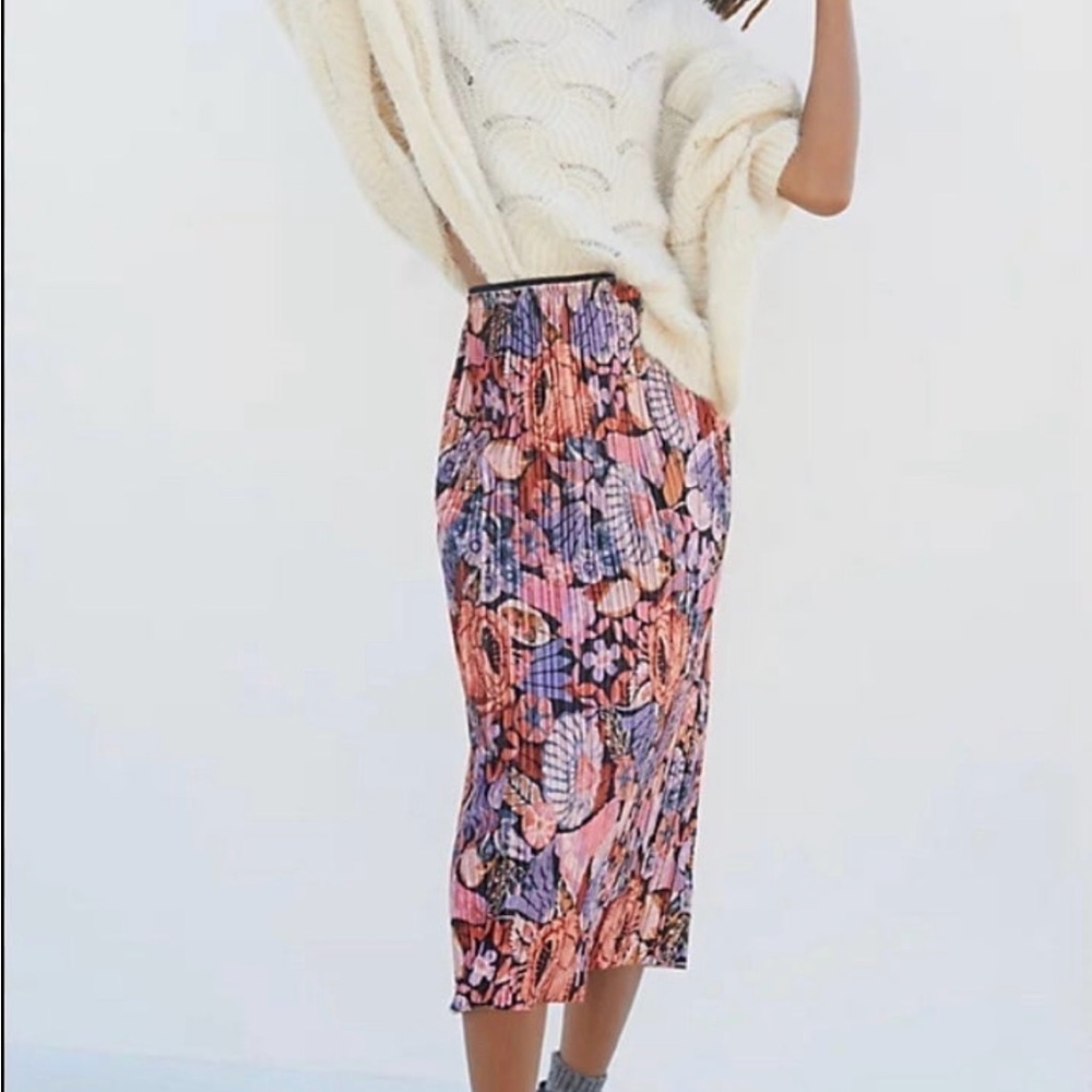 Maeve Anthropologie Tilda Pleated Floral Velvet Midi Skirt Whimsigoth Small